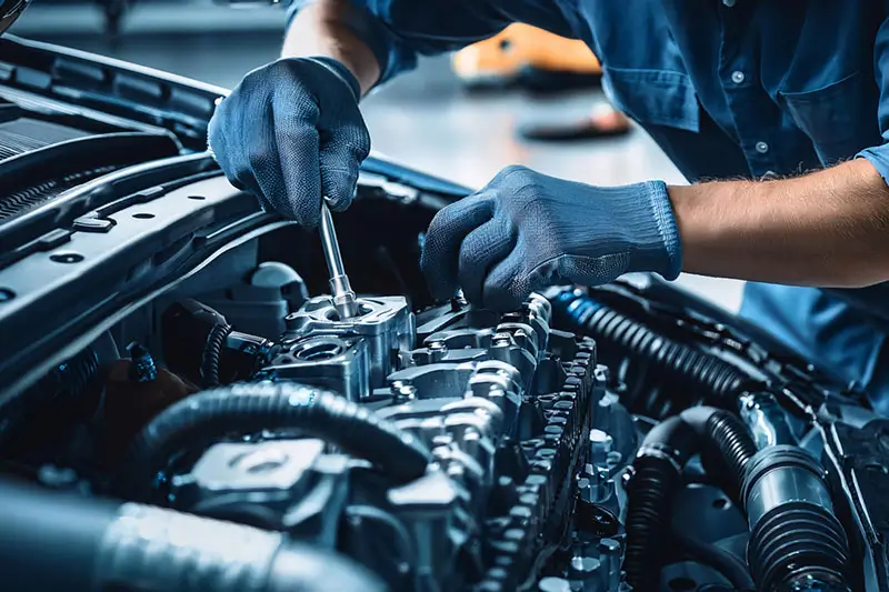 auto mechanic diligently works on a car engine auto mechanic diligently works on a car engine