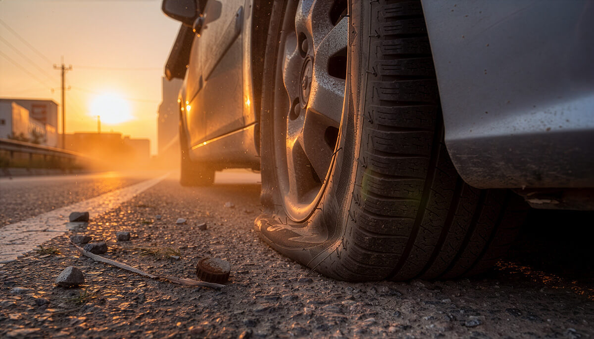 Flat tire on roadside Flat tire on roadside